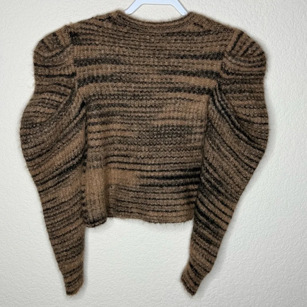 NAADAM Brown and Black Striped Mohair Blend V-Neck Cardigan - Picture 4 of 5